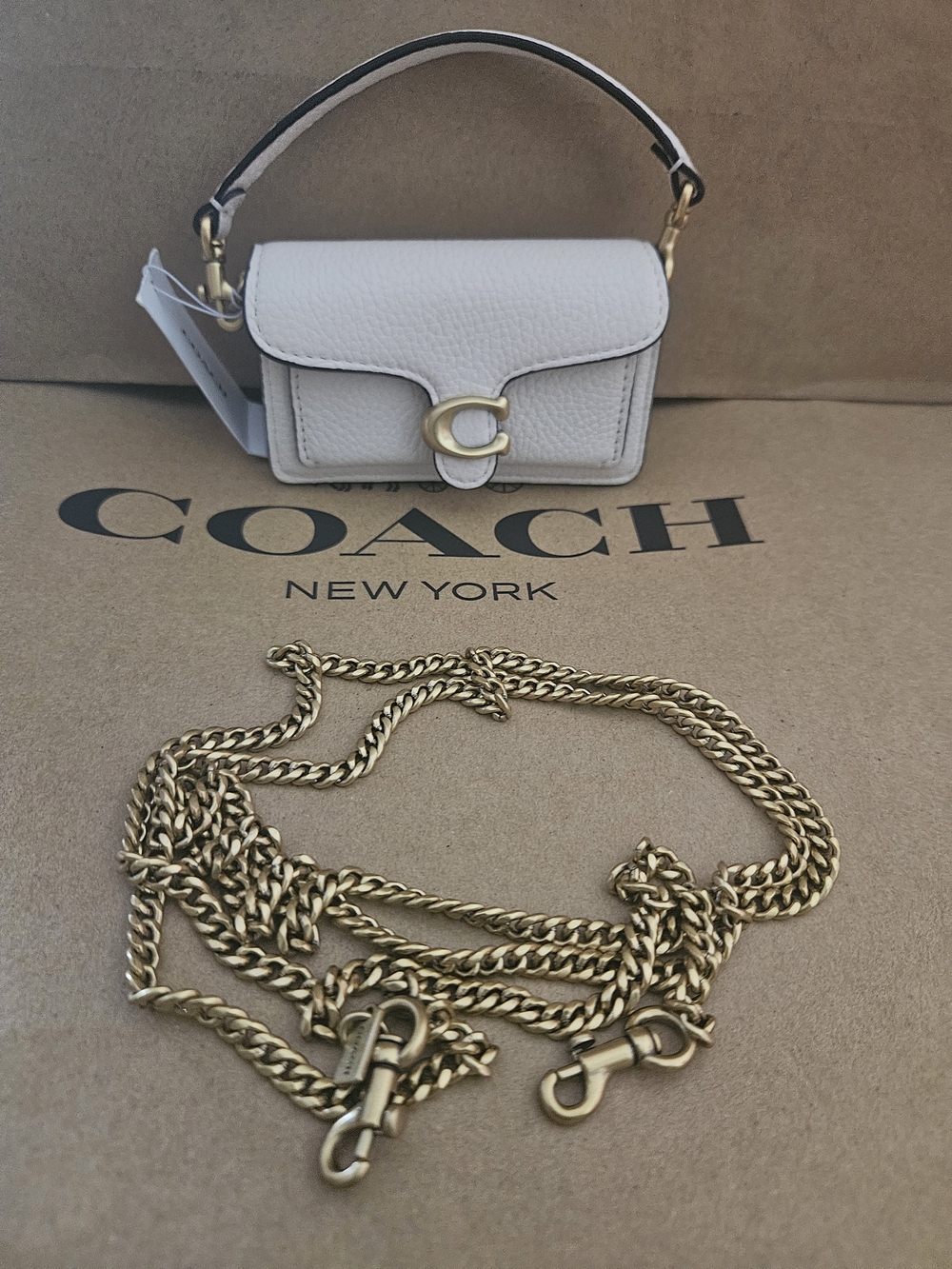 Coach Tabby Pebbled Leather Key Chain  Bag Charm Mini Shoulder Bag  Chalk